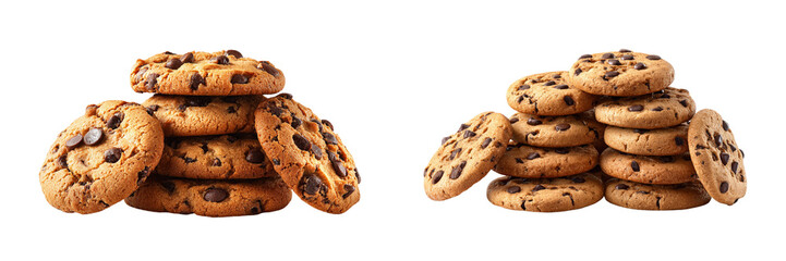 A plate of freshly baked oatmeal cookies on a decorative plate isolated on transparent background