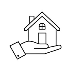hand holding house line art