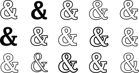 Fifteen Ampersand Symbols in Black and White Outline and Solid Fill Keywords: ampersand, symbol, and, character, typography © MdAbdur