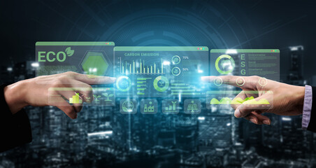 ESG and environmental data dashboard with charts, graphs, and sustainability statistics for...