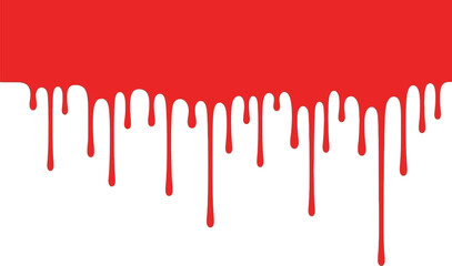 Red Dripping Paint Border. Abstract Liquid Flow on White Background