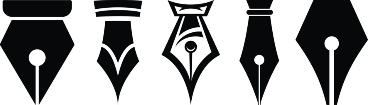 Pen nib icon set.fountain pen tool icon. vector element can be used for nib feather pen designed concept from education collection.Fountain pen nib glyph vector, sign, symbol, logo, illustration.