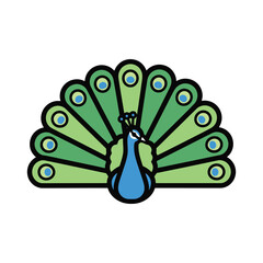 Majestic peacock with spread feathers vector illustration, flat design