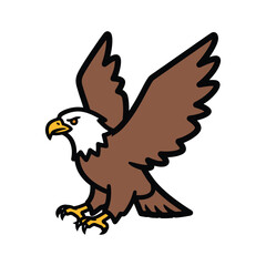 American bald eagle mascot with spread wings, flat vector design