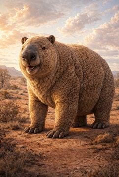 Diprotodon Giant Prehistoric Wombat Extinct Animal Realistic Impressions &ndash; AI Generated Art 