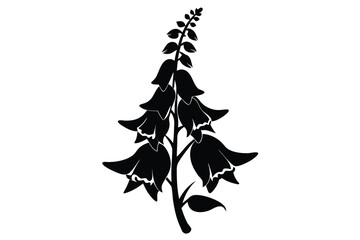 foxglove silhouette line art vector illustration with a white background © pipp99