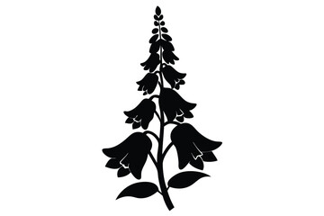 foxglove silhouette line art vector illustration with a white background © pipp99