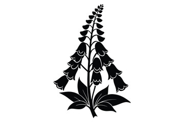 foxglove silhouette line art vector illustration with a white background © pipp99