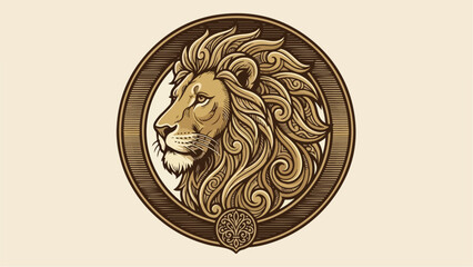 Majestic Lion Head Profile in Ornate Circular Frame 1.