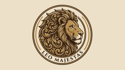 Majestic Lion Head Logo with Ornate Mane and Leo Majestas Text.