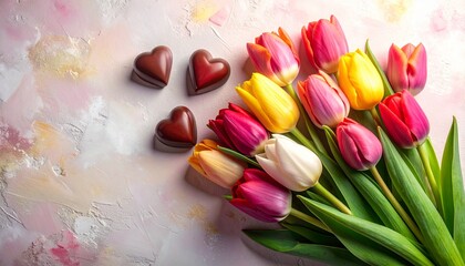 Colorful Tulips and Chocolates