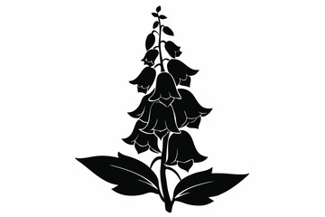 foxglove silhouette line art vector illustration with a white background © pipp99