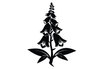 foxglove silhouette line art vector illustration with a white background © pipp99