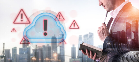 Red alert triangles over a blue cloud icon, symbolizing cloud security threats, system warnings, and data protection risks in digital environments Parse