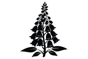 foxglove silhouette line art vector illustration with a white background © pipp99