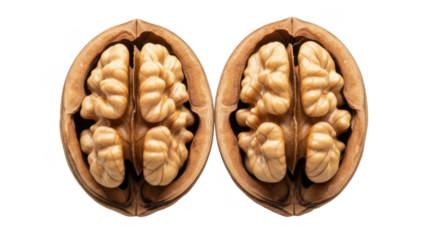 Walnuts halves isolated on transparent background isolated on transparent background