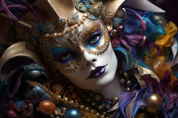 A doll woman in mask and costume for carnival