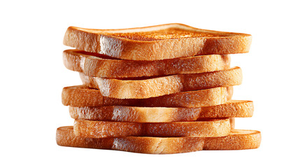 Stack of toasted bread slices on a clean white surface isolated on transparent background