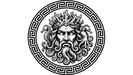 Neptune God of the Sea with Seahorses and Octopus Tentacles. © alisya