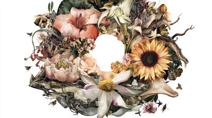 Botanical Pop-Up Wreath Showcases Watercolor Floral Design With an Empty Center for Creative Display or Decoration Ideas