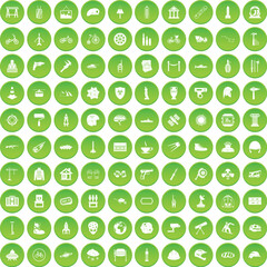 100 Helmet Icons Set Green Circle Style