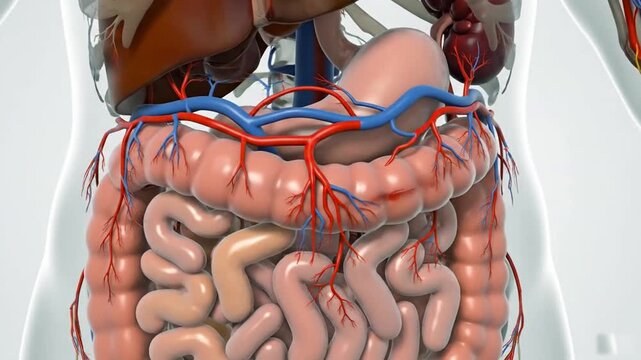 A detailed video of the human digestive system and internal organs