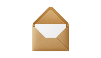 A brown envelope with a white insert on transparent background