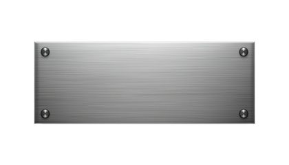 A silver metal plate with screws on a transparent background