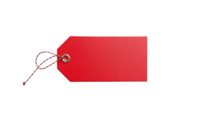 A red gift tag on transparent background for labeling and identification purposes
