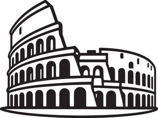 Naklejka premium Bold line drawing iconic colosseum landmark ancient roman architecture historical travel illustration