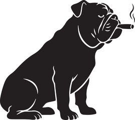 Silhouette old english bulldog with cigar strong character mascot style illustration