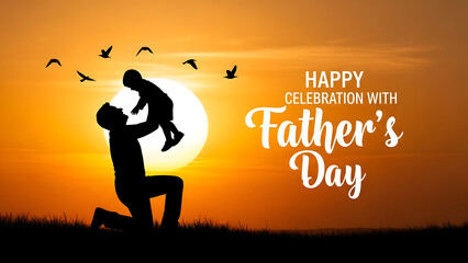Happy father's day celebration with family silhouette of father and child