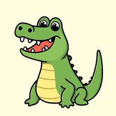 Fototapeta premium A cartoon alligator is sitting and smiling happily in a simple background.