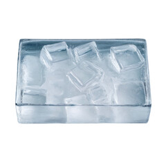 Obraz premium Rectangular container filled with ice cubes and crushed ice isolated on a transparent background