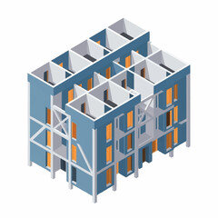 Isometric Building Construction Site Under Development.
