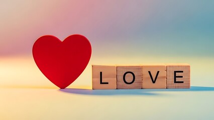 A red heart and wooden blocks with love