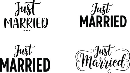Just Married typographic designs for wedding announcements and celebrations