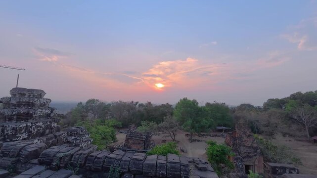 Sunset timelapse at Phnom Baheng Temple near Siem Reap, Cambodia