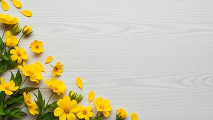 Beautiful yellow flowers on white wooden background