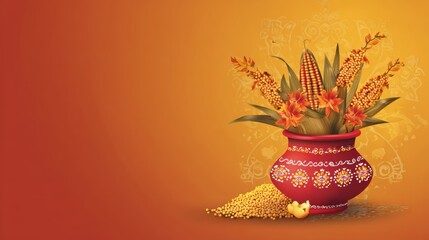 Pongal Festival Greeting Banner Illustration