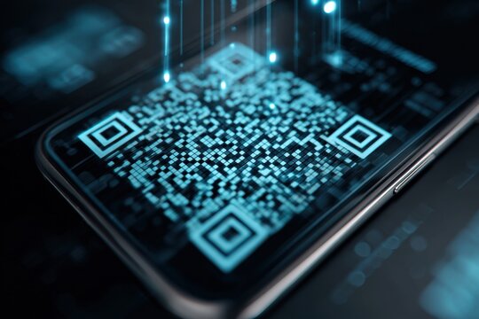 Futuristic mobile payment system showcasing a seamless QR code interaction in a modern digital environment - Powered by Adobe
