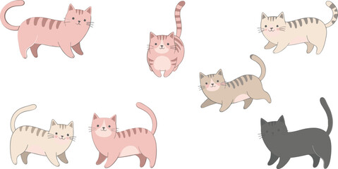 Cute cartoon cats in various poses and colors pink beige 1 © Shamim creative 