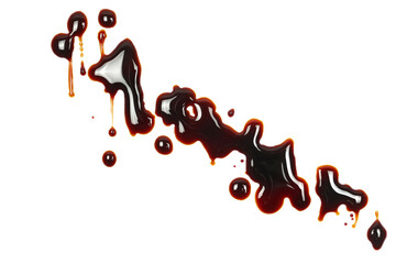 Spilled soy sauce, isolated on white background, top view