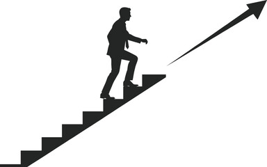 Silhouette of businessman climbing stairs with upward arrow steps 2