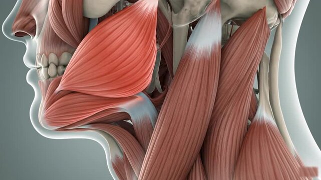 A detailed video showcasing the human neck and face muscles in a medical context