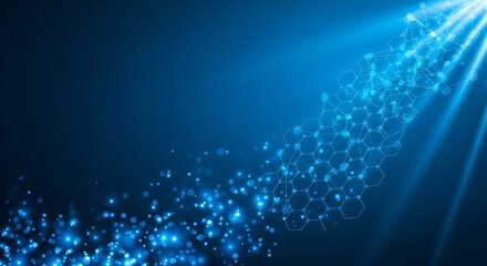 Glowing blue molecular structure background for biotechnology and scientific research