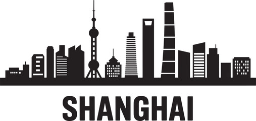 Fototapeta premium Shanghai china city skyline outline icon illustration travel landmark cityscape puxi pudong vector