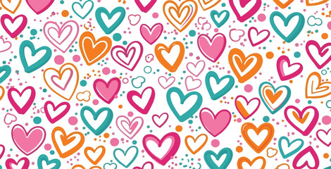 Obraz premium Vibrant hearts in pink, orange, and teal on white background.