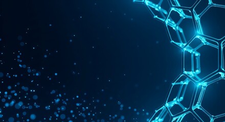 Abstract blue hexagonal network and glowing particles for technology and innovation background
