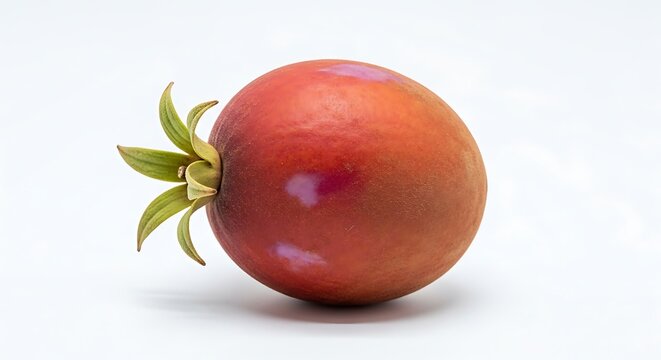 Single red mango on white background isolated on white background